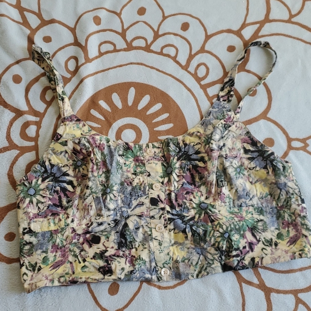 Pins and Needles Floral Cotton Crop Tank Top